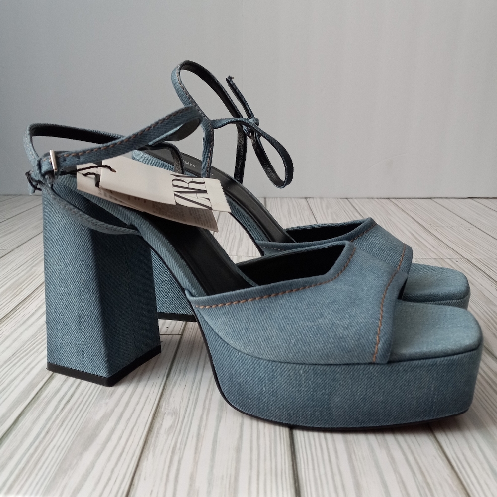 Zara Denim Chunky Platform Heels